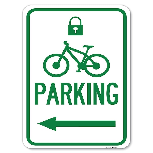 Parking W/ Lock Cycle & Left Arrow Heavy-Gauge Alum Rust Proof Parking Sign, 18" x 24", A-1824-23474
